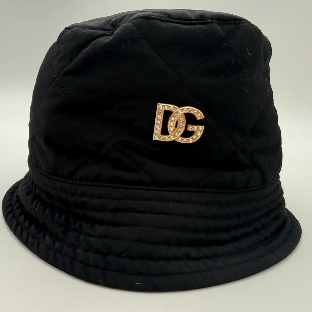 Dolce & Gabbana DG Crystal Logo Quilted Bucket Hat Black OS Buy Dolce & Gabbana Black Bucket Hat with D&G Patch in Nylon  main image 3